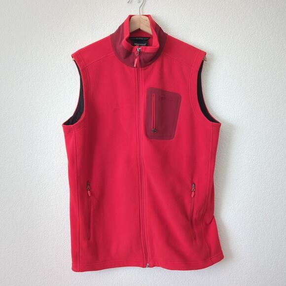 Marmot Polartec Red Full Zip Fleece Vest Mens Size Large Microfleece Warm Layer - Picture 3 of 9